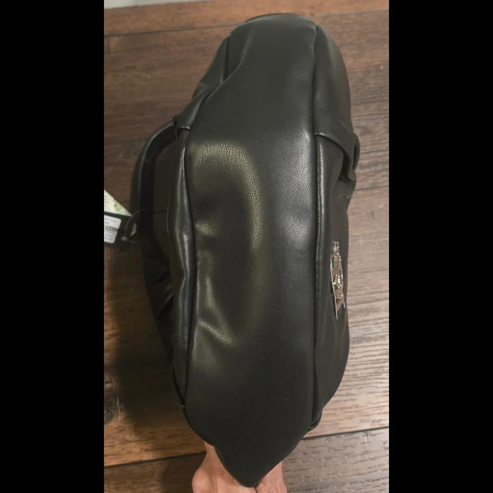 Badgley Mischka Black Ruched Hobo with Silver Logo Accent